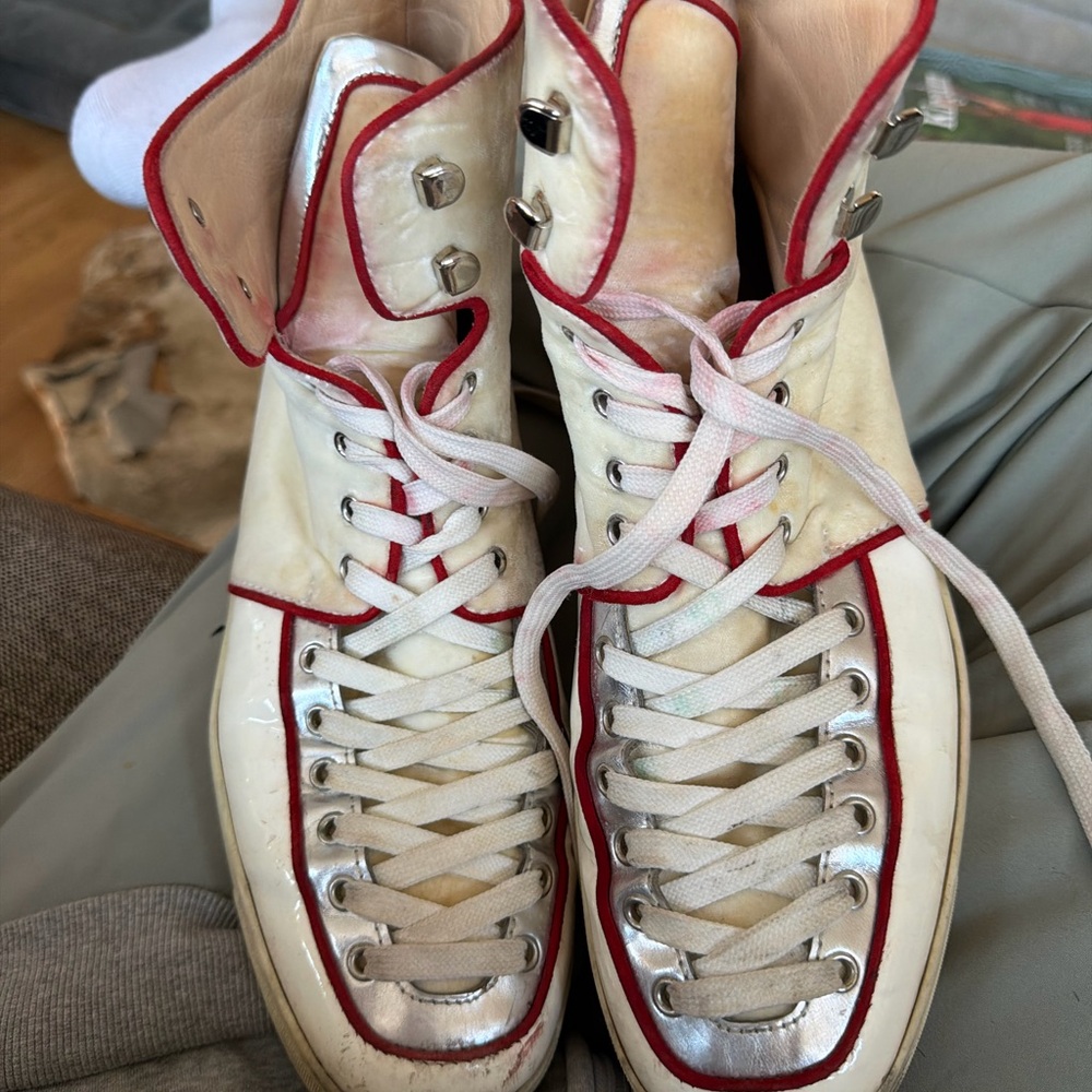 Christian Louboutin Black and Cream Patterned Sneakers - Picture 4 of 5
